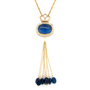 Blue Oval Chain Pendant with Blue Moti Drops